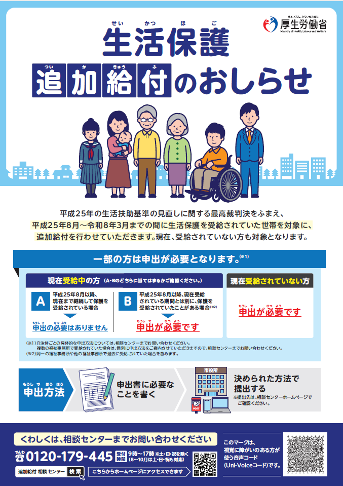 生活保護追加給付のおしらせ